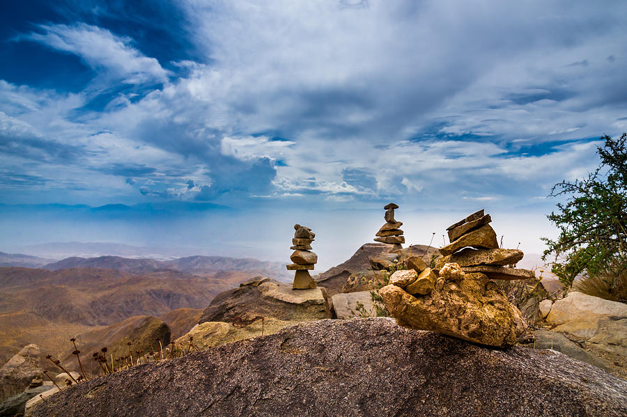 Stone Pyramids and panoramic view in Joshua National Park, California Photograph by Emyu