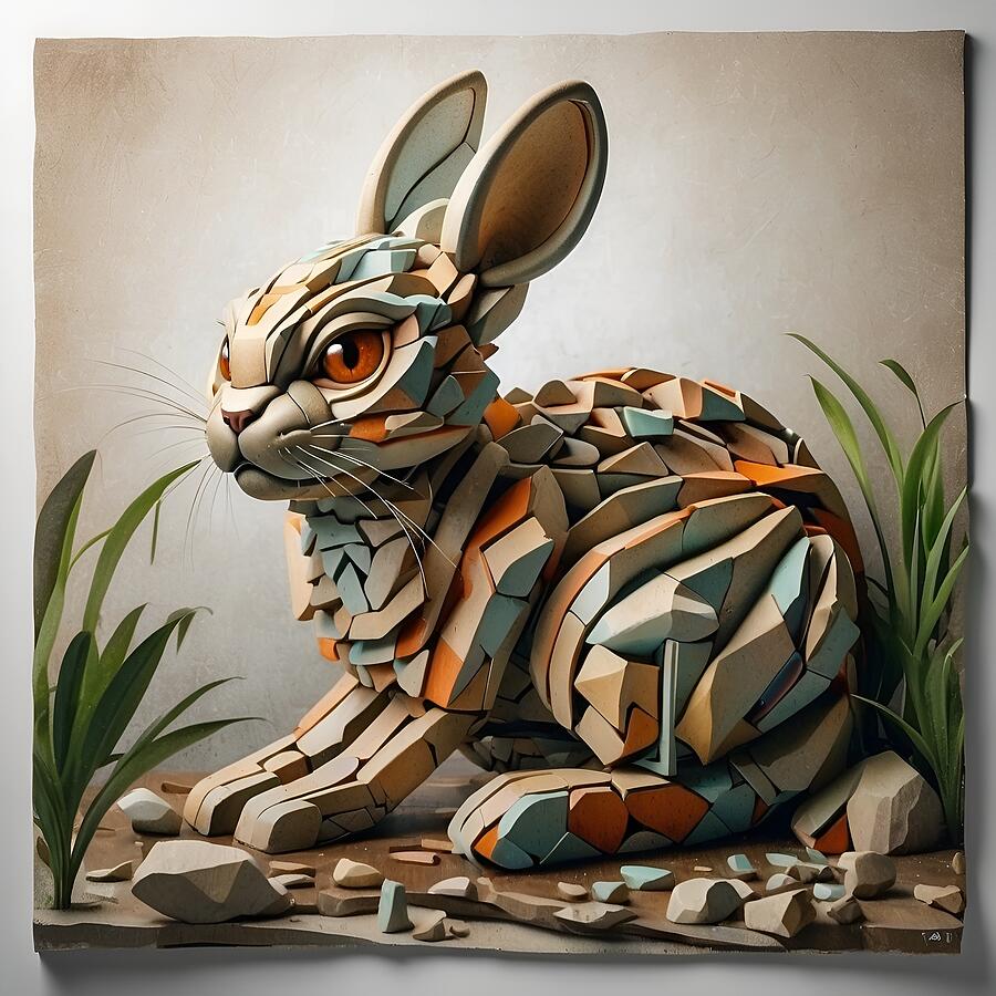 Rabbit Digital Art - Stone rabbit by Black Papaver