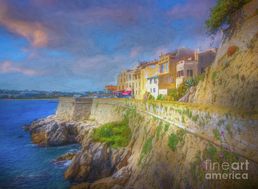 Stone Seawall In Antibes, France 2, Impressionism Photograph by Liesl Walsh