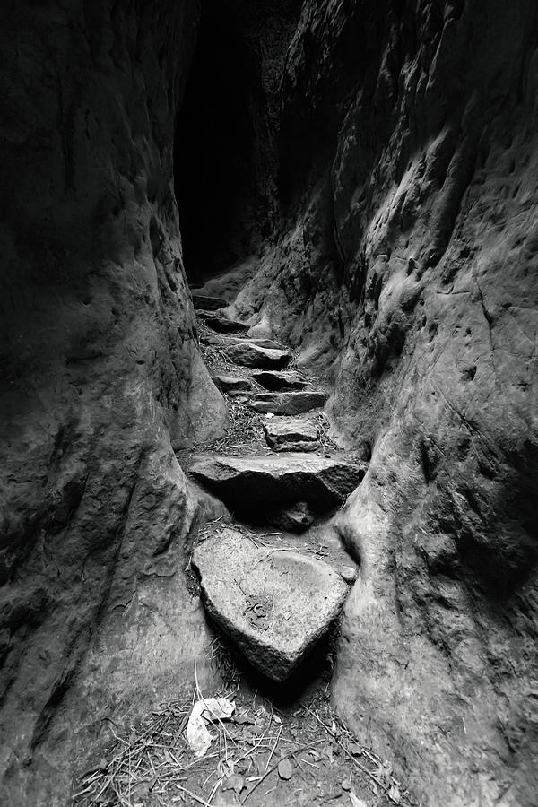 Stone Staircase Into A Mountain, Laibela, Ethiopia - Monochrome Photograph