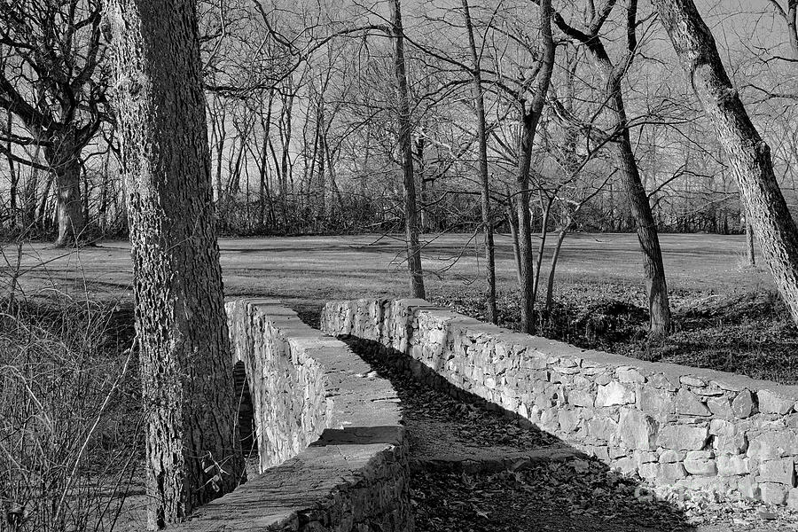 Stone Walking Bridge In Bw Photograph