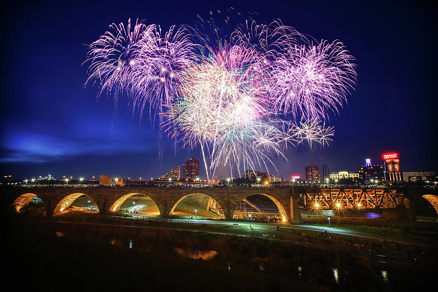 StoneArch Fireworks Photograph by Nicole Engstrom