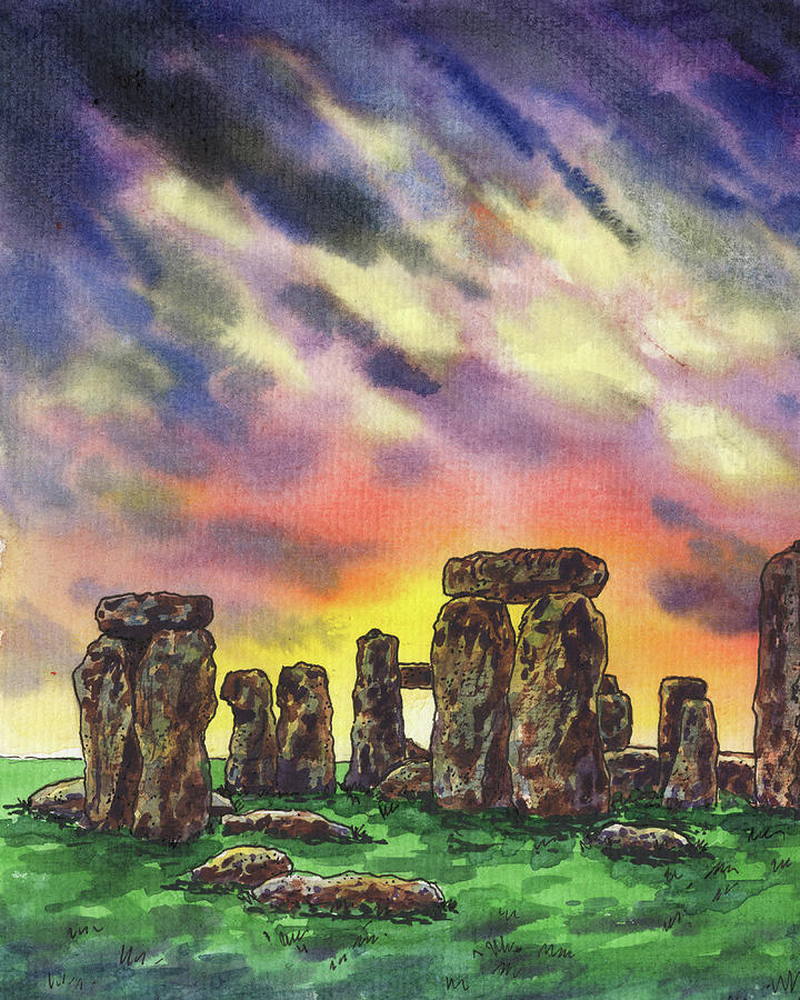 Stonehenge Ancient Monument At Sunset  Painting by Irina Sztukowski