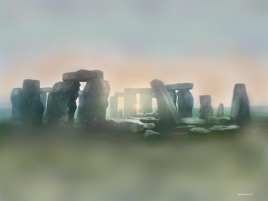 Stonehenge in the Mist of Dawn Photograph by Angela Davies