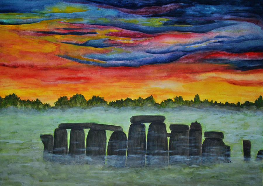 Stonehenge in the Mist Painting by Vallee Johnson