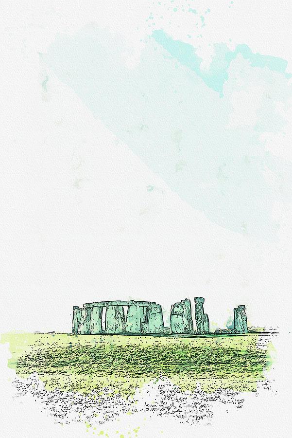 Stonehenge Road Amesbury United Kingdom in watercolor ca by Ahmet Asar  Painting by Celestial Images