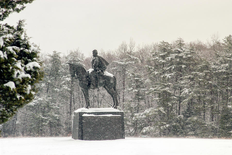 Stonewall Jackson at the Manassas in Snow Photograph by James C Richardson