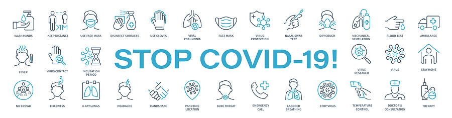 Stop COVID-19! -Virus Thin Line Icon Set. Coronavirus vector illustration Drawing by Pop_jop