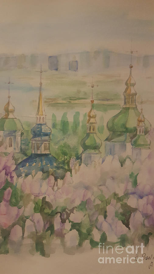 Ukraine Painting - Stop the War. The Lilacs will bloom again in Ukraine by Alla Savinkov