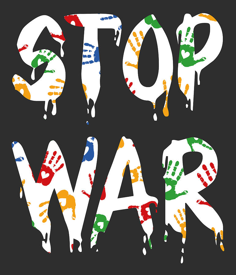 Putin Painting - Stop War Heart Handprint, Pray for Ukraine T Shirt, Stand with Ukraine T-shirt, Ukraine Anti War, 02 by Mounir Khalfouf