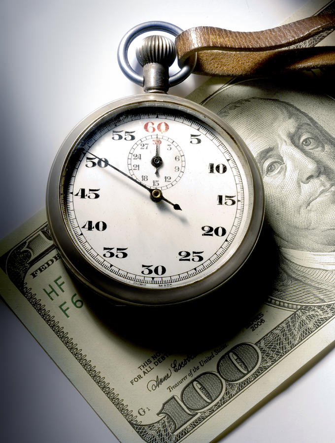 Stopwatch Hundred Dollar Bill Photograph by ATU Images