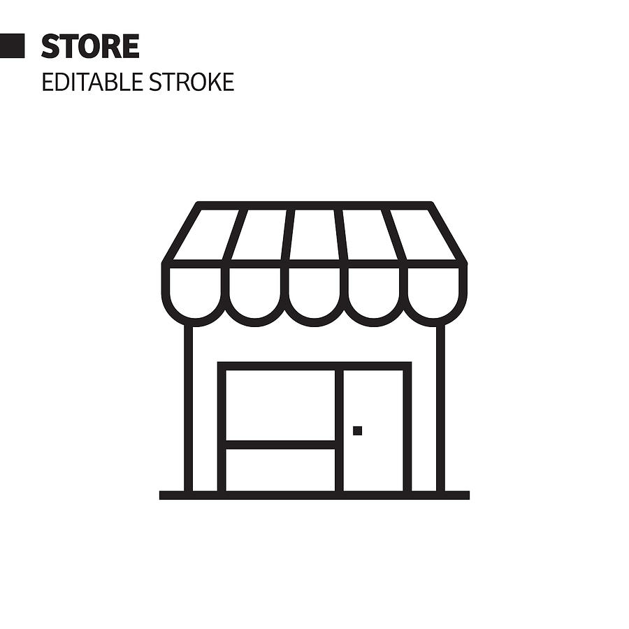 Store Line Icon, Outline Vector Symbol Illustration. Pixel Perfect, Editable Stroke. Drawing by Designer