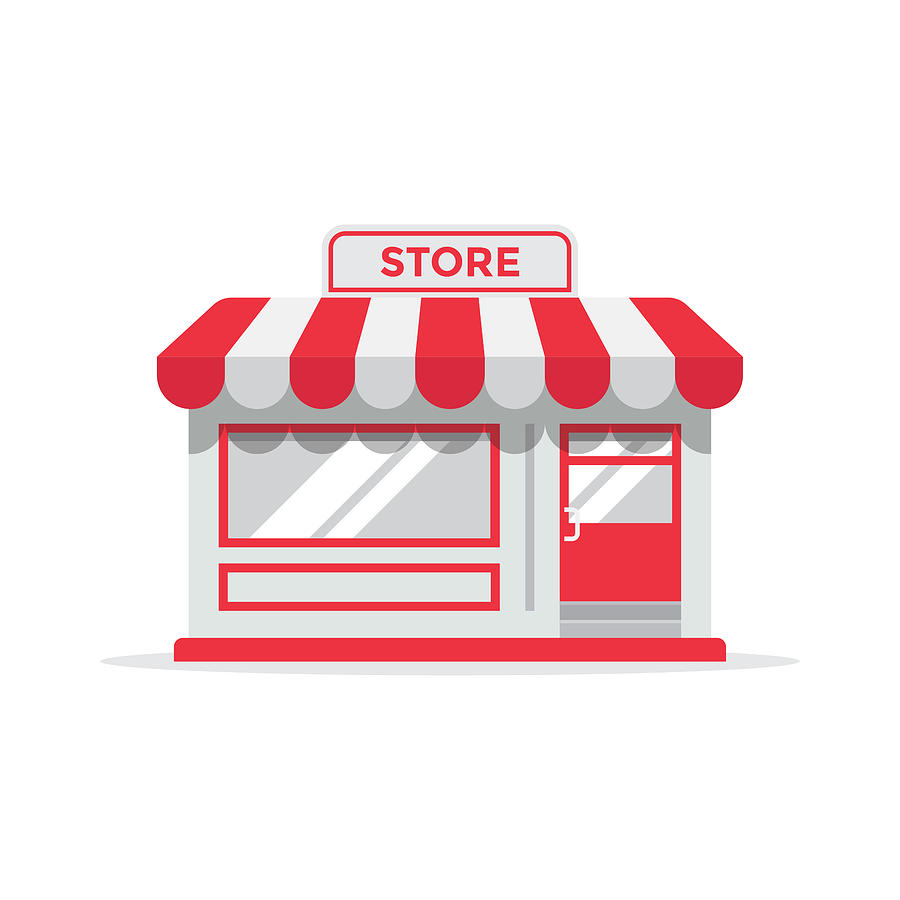 Store or Shop Icon Flat Design. Drawing by Designer29