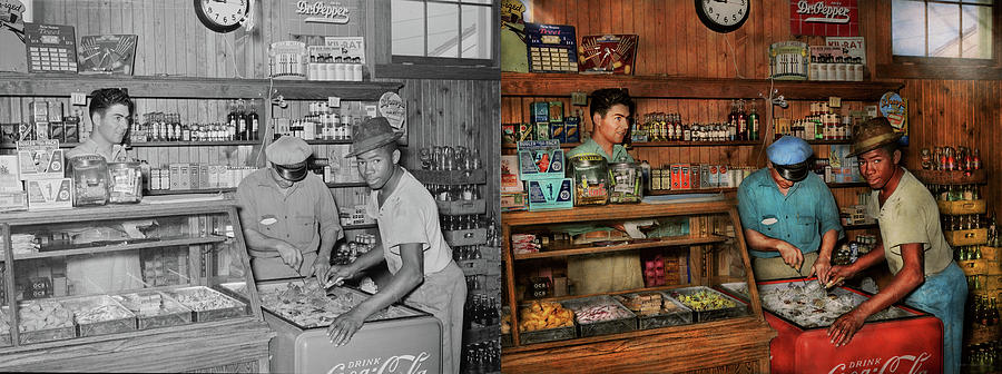 Store - Picking out a soda 1938 - Side by Side Photograph by Mike Savad