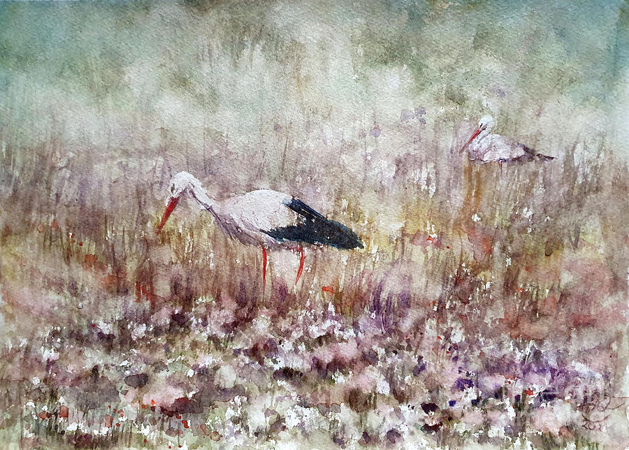 Storks Painting by Agnieszka Kowalska Rustica Art