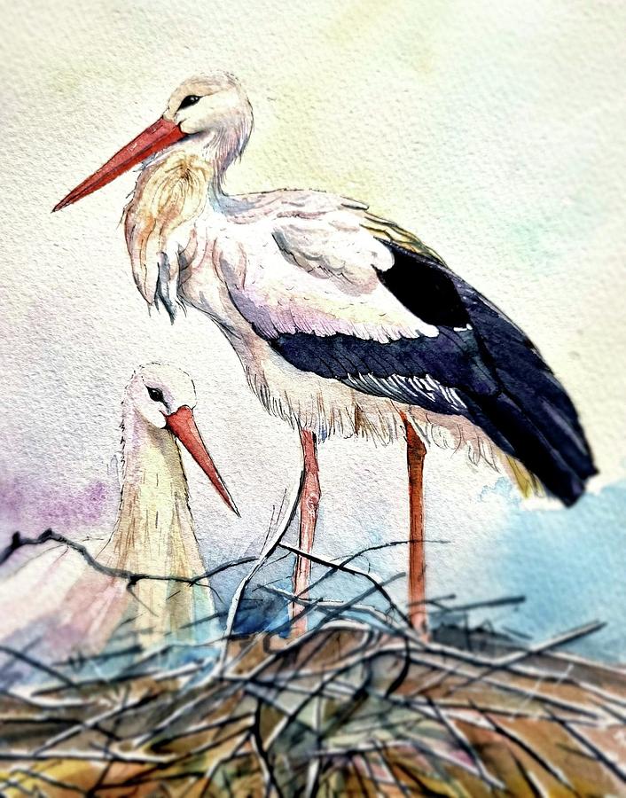 Storks Painting by Dorota Milewicz