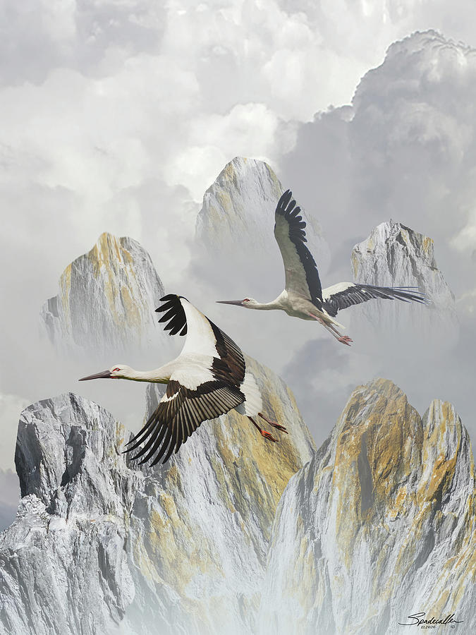 Storks of Huangshan Digital Art by M Spadecaller