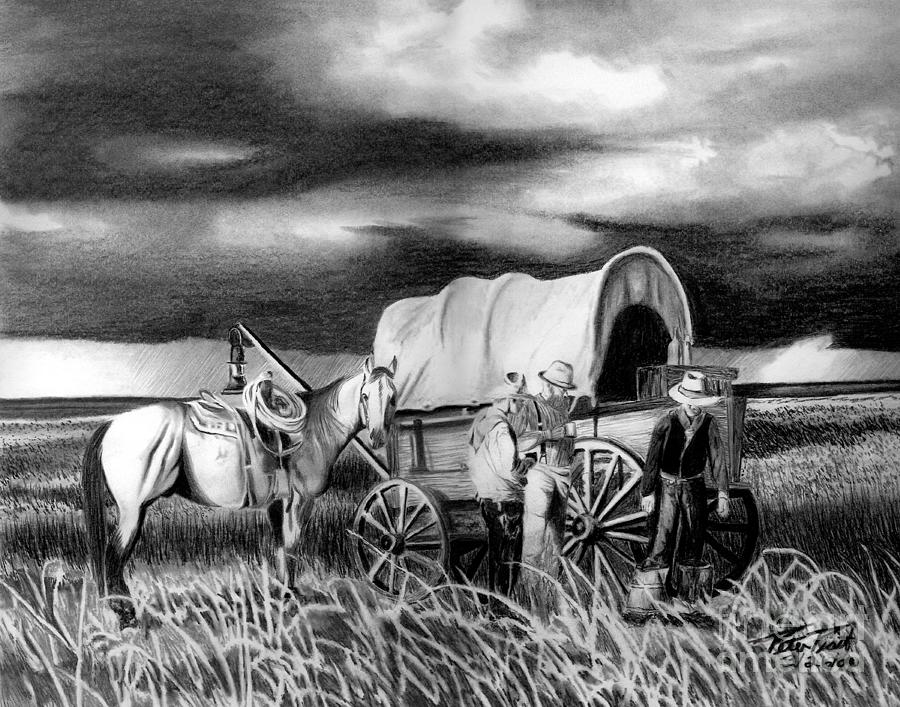 Horse Drawing - Storm A Brewing by Peter Piatt