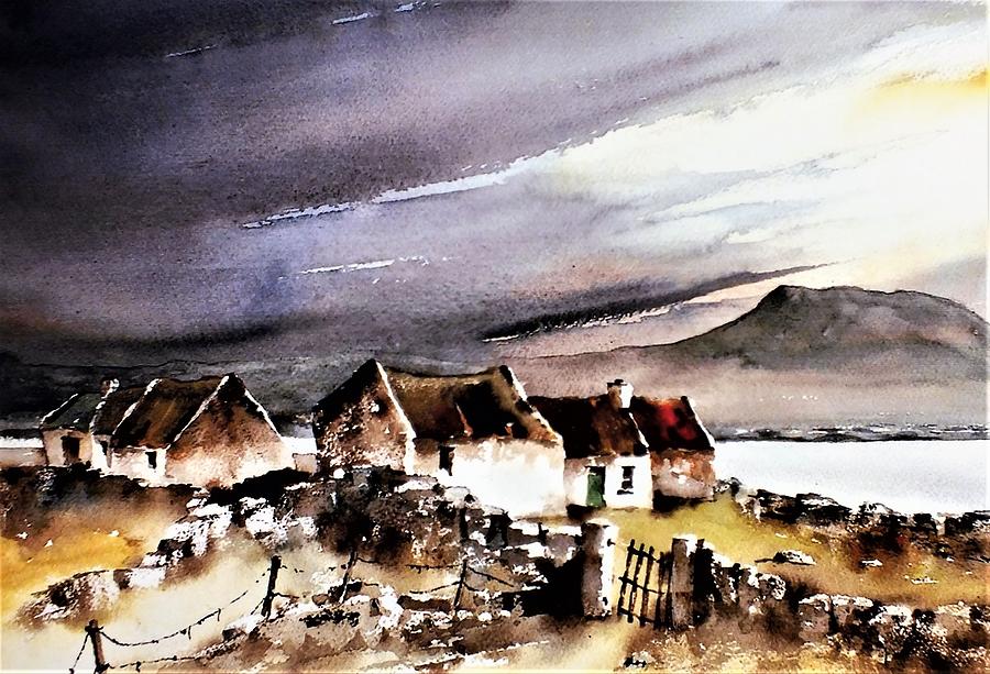 Storm abrewing  on Muckish Donegal Painting by Val Byrne