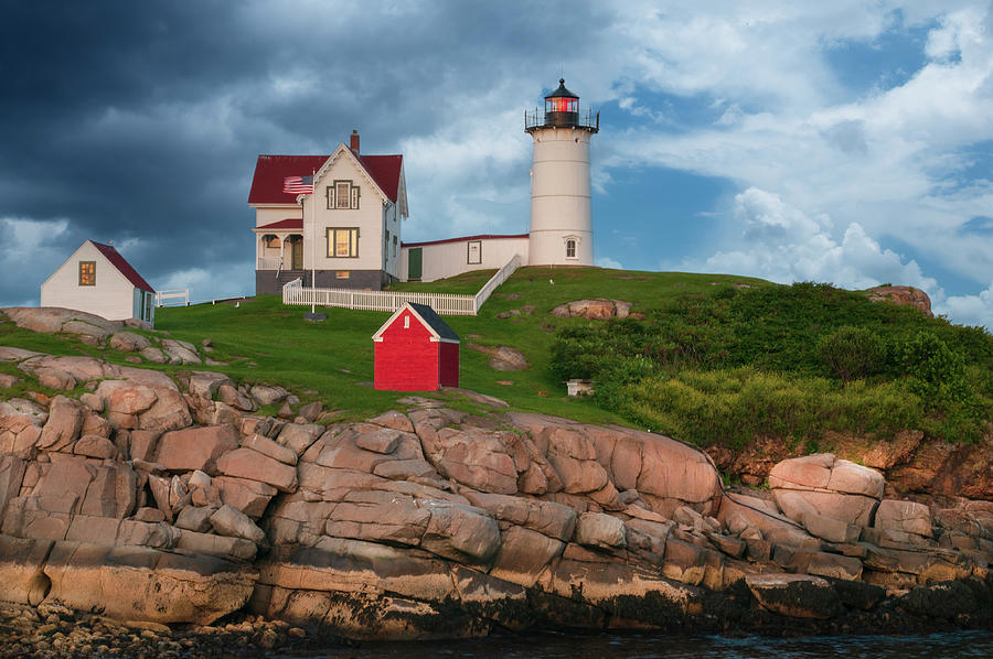 Storm approaching the Nubble Light Photograph by Paul Mangold