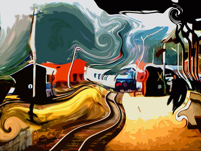 Storm at Kalka Station Painting by Padamvir Singh