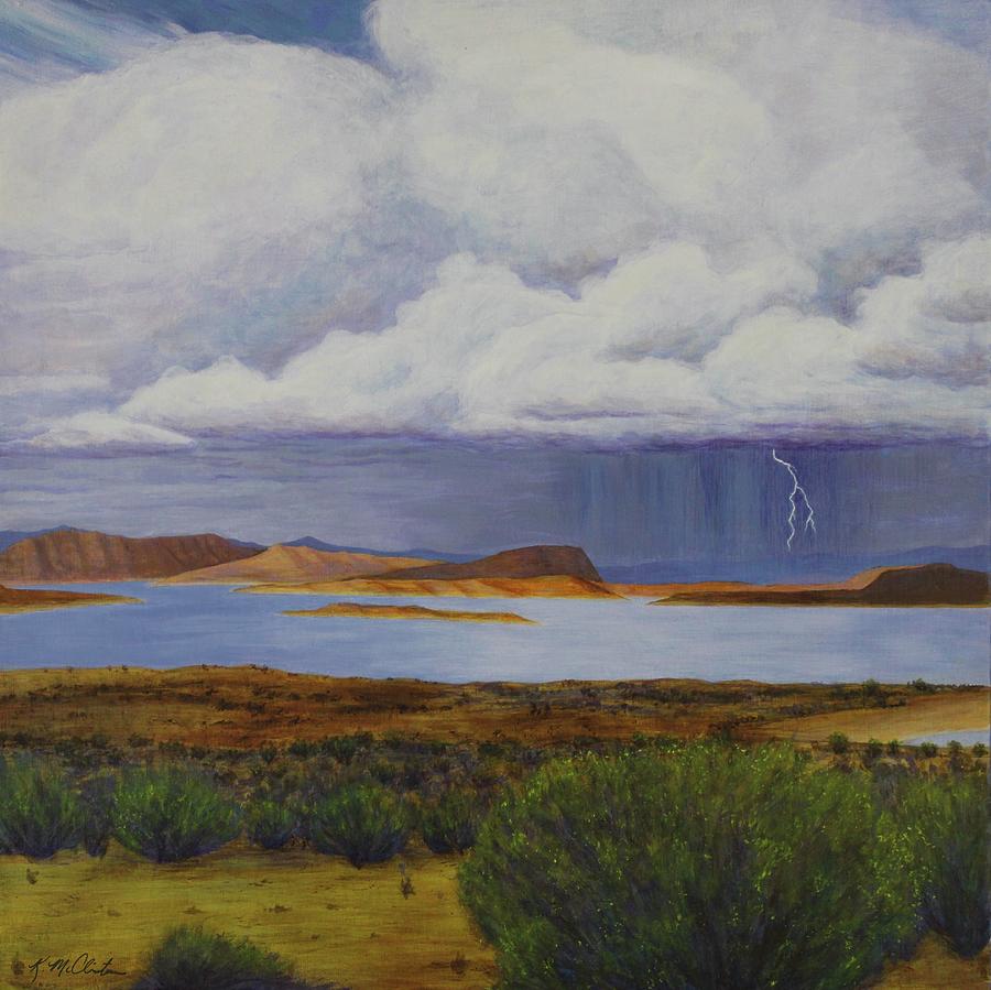 Storm at Lake Powell- center panel of three Painting by Kim McClinton