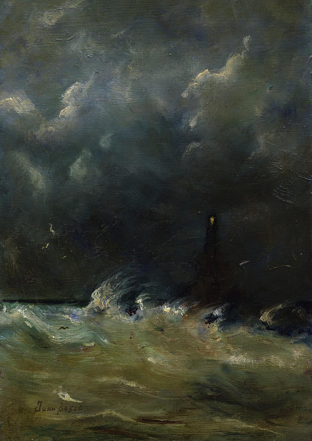 Storm at lighthouse Painting by Juan Bosco