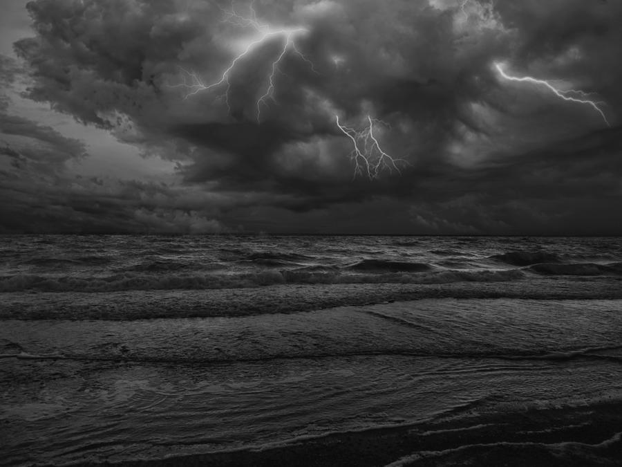 Storm at Sea Black and White Photograph by Ally White