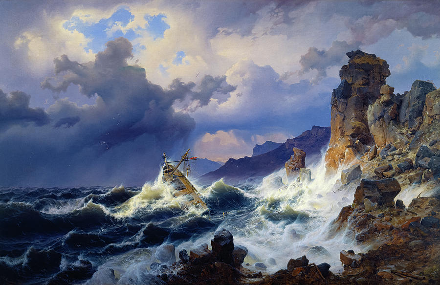 Storm at Sea off the Norwegian Coast Painting by Andreas Achenbach 