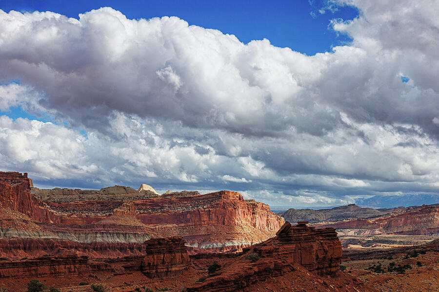 Dramatic Clouds Over Rocky Canyon Photograph - Storm Break,  Capitol Reef National Park by Robert Niemeier
