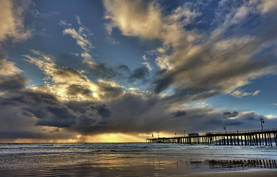 Sunset Photograph - Storm by Pismo Pier by Beth Sargent