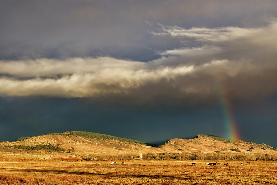 Storm Clouds And A Rainbow Over A Colorado Farm Photograph