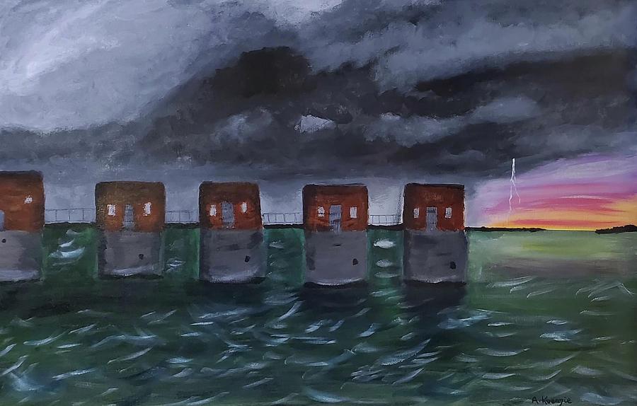 Storm Over Lake Murray  Painting by Amy Kuenzie