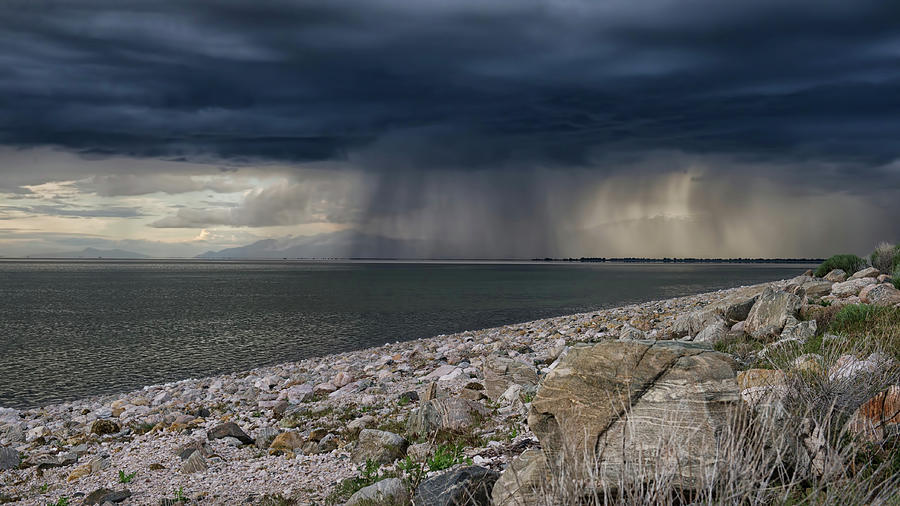Storm Over The Great Salt Lake Photograph by CR Courson