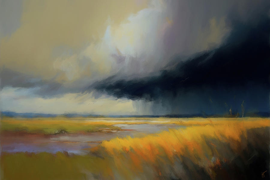 Storm Over The Marsh Landscape Painting Painting by Jai Johnson