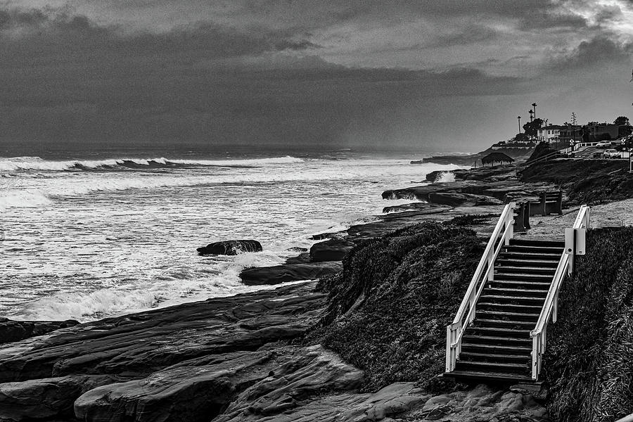 Storm Swept  Beach - Black and White Photograph by Peter Tellone