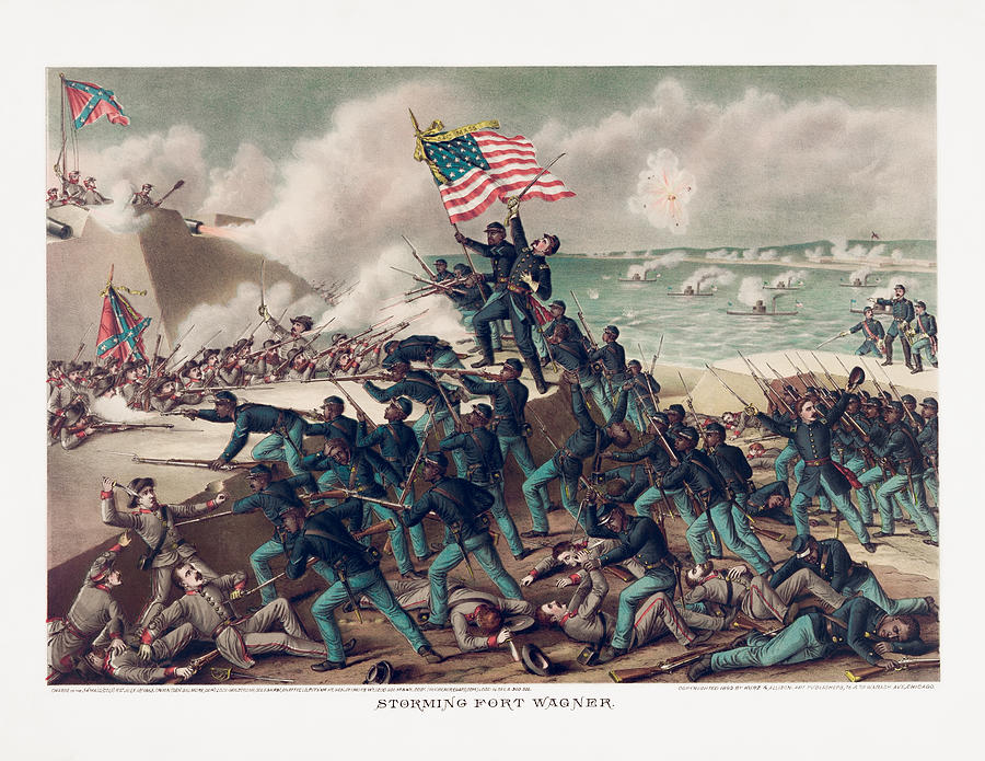Storming Fort Wagner - 54th Massachusetts - Civil War Painting by War Is Hell Store