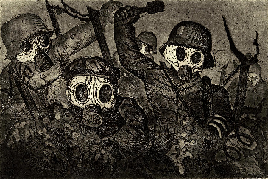Vintage Drawing - Stormtroopers Advancing Under Gas by Otto Dix