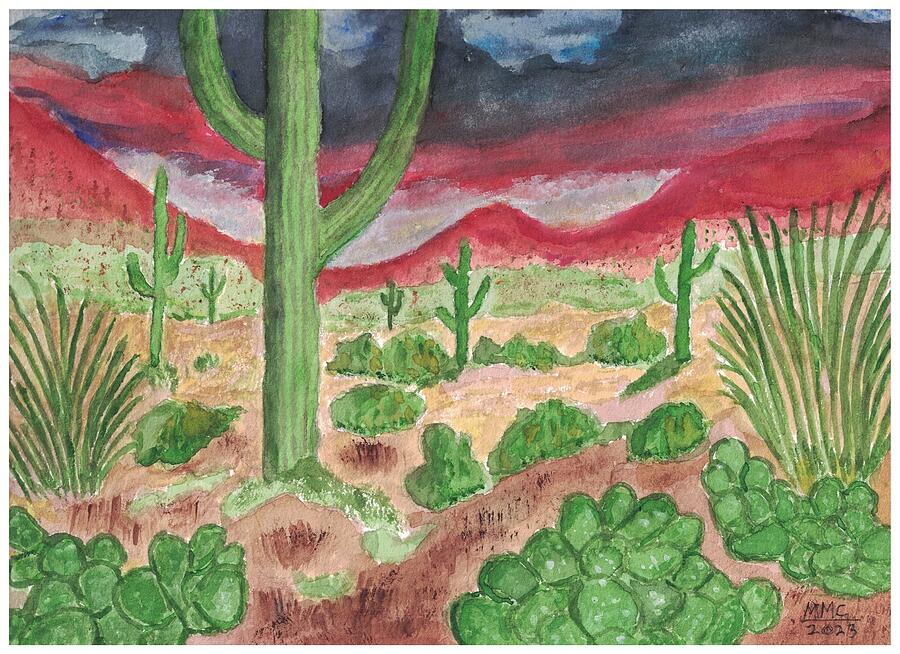Stormy Desert Painting by Mary M Collins