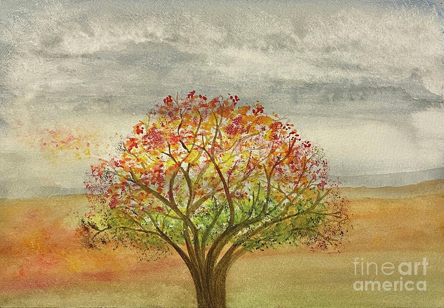 Stormy Fall Tree Painting by Lisa Neuman