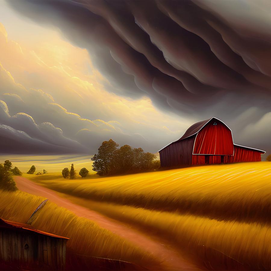 Stormy Farmland Digital Art by Bonnie Bruno