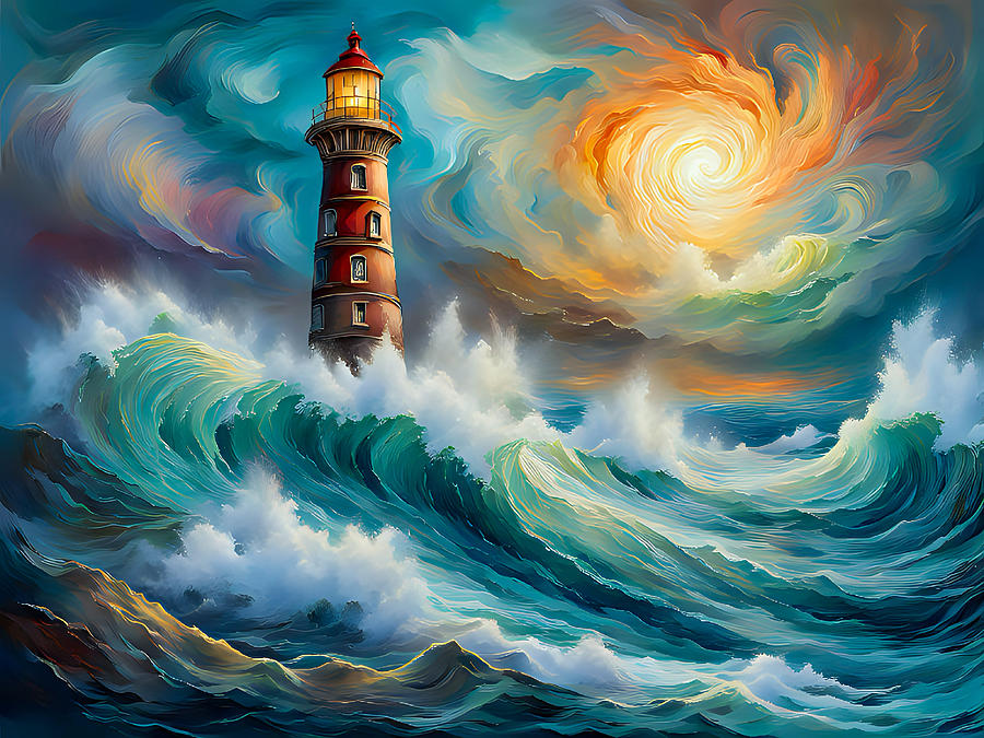Sunset Digital Art - Stormy Lighthouse  by Patricia Betts