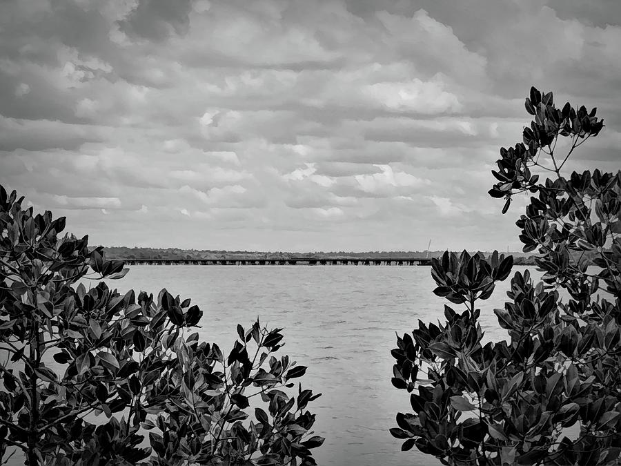 Stormy Mission River Bridge In Black And White Photograph by Joan Stratton