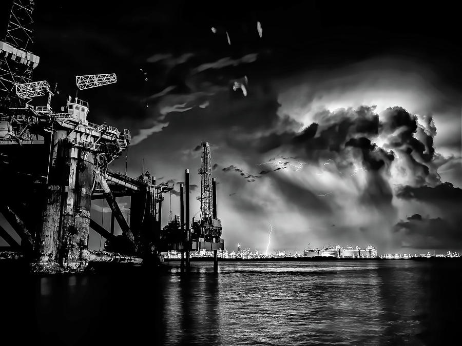 Stormy Night Black And White Photograph