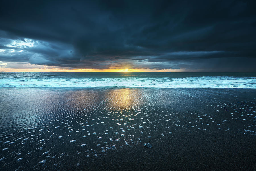 Stormy sea after a thunderstorm at sunset. Marina di Cecina, Tuscany Photograph by Stefano Orazzini