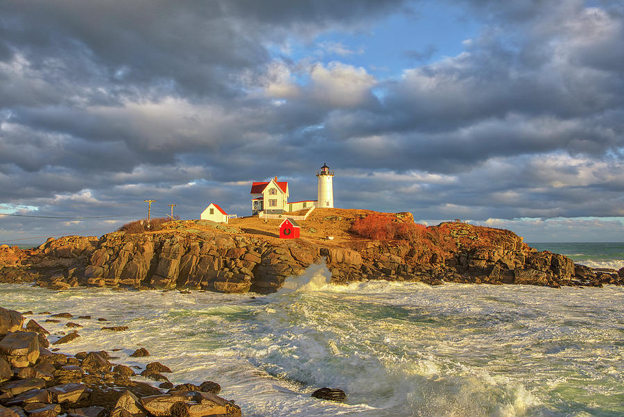 Stormy Sea At Nubble Lighthouse Maine Photograph