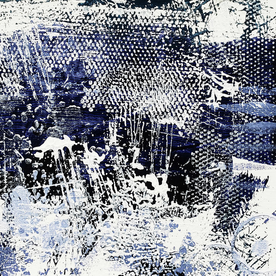 STORMY SEA Indigo Blue and White Abstract  Painting by Lynnie Lang