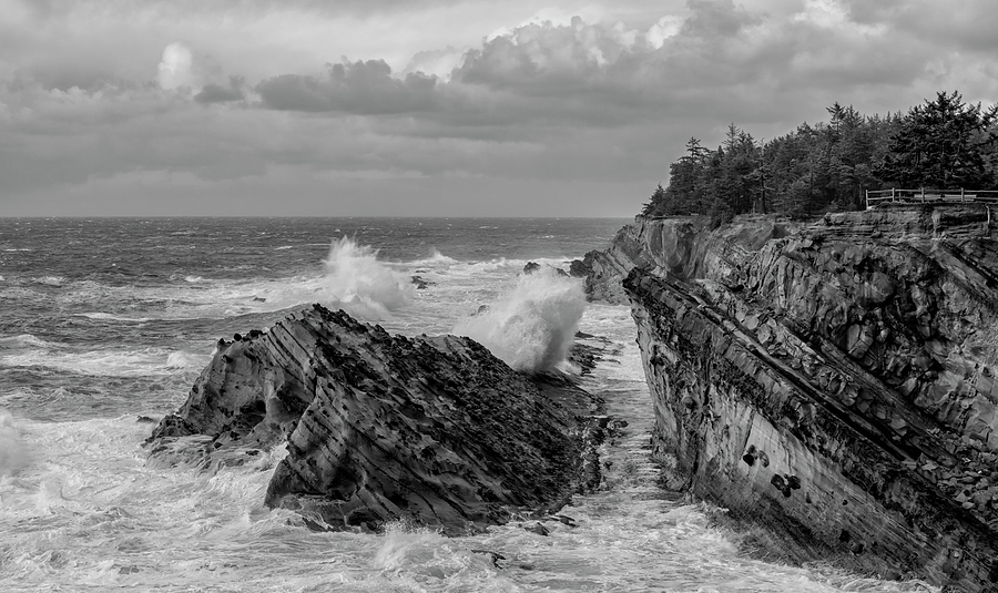 Stormy Seas and Skies - Black and White Photograph by Loree Johnson