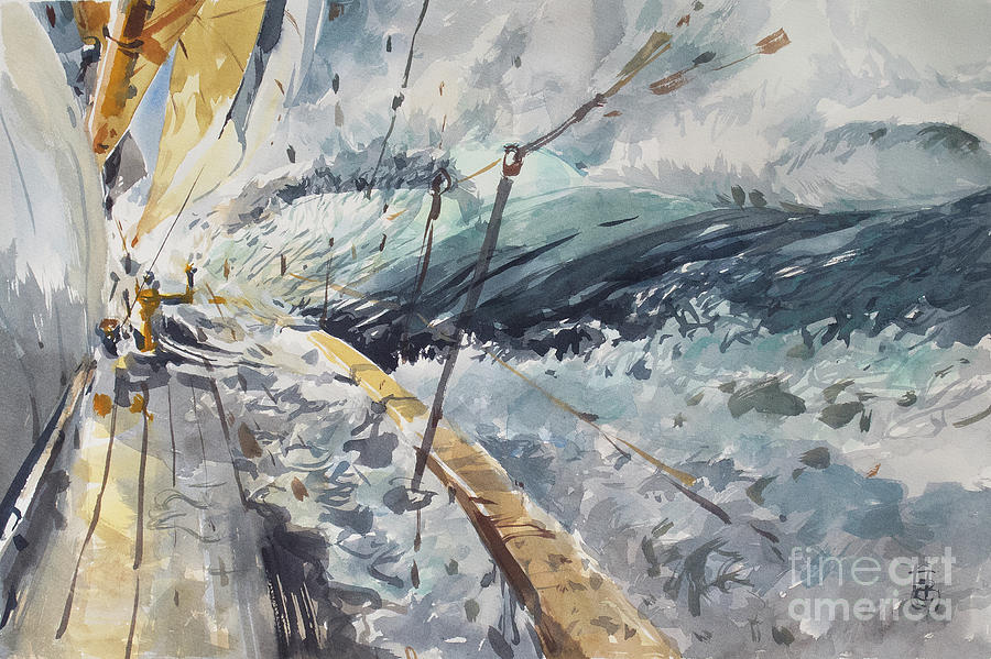 Boat Painting - Stormy Seas by Tony Belobrajdic