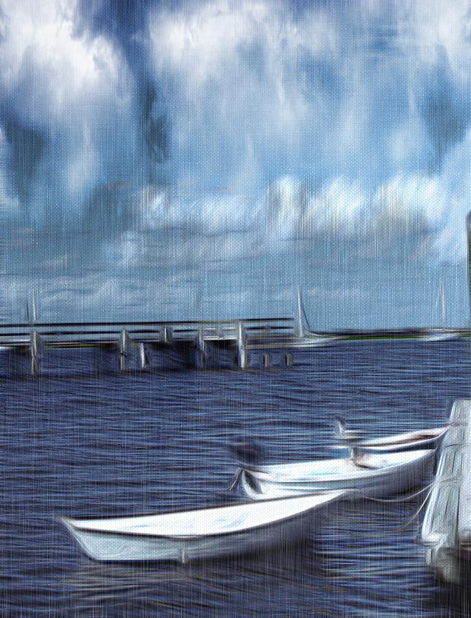 Stormy Seas with Rowboats Mixed Media by Bob Pardue